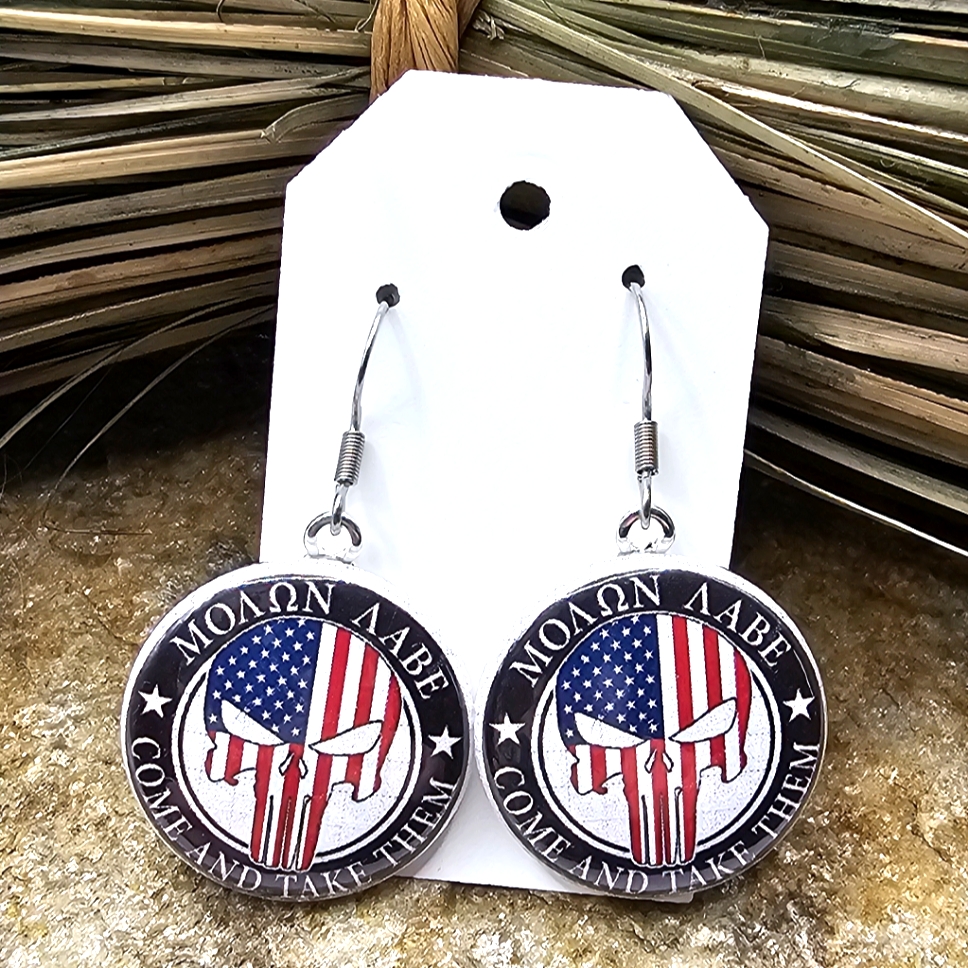 Molon Labe Earrings Come & Take Them Punisher 2nd Amendment American Flag Greek